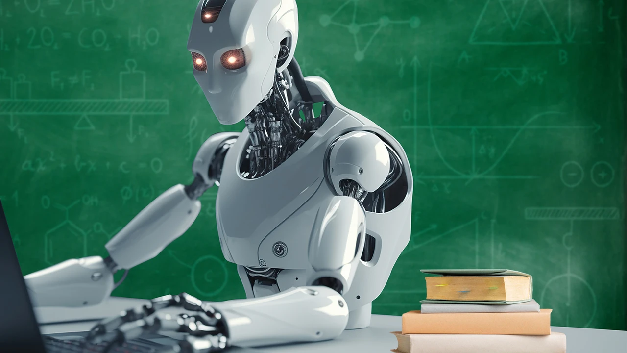 Close up on a plate of mashed potatoes, topped with baked pork chops with cream of mushroom soup, and a side of green beans.